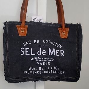 CREATIVE Bags Sel De Mer Upcycled Canvas Hand Bag Upcycled Canvas & Cowhide